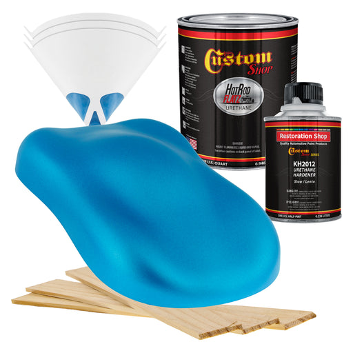 Electric Blue Metallic - Hot Rod Flatz Flat Matte Satin Urethane Auto Paint - Complete Quart Paint Kit - Professional Low Sheen Automotive, Car Truck