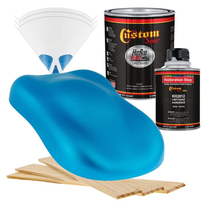 Electric Blue Metallic - Hot Rod Flatz Flat Matte Satin Urethane Auto Paint - Complete Quart Paint Kit - Professional Low Sheen Automotive, Car Truck