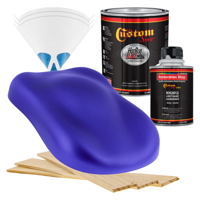 Indigo Blue Metallic - Hot Rod Flatz Flat Matte Satin Urethane Auto Paint - Complete Quart Paint Kit - Professional Low Sheen Automotive, Car Truck