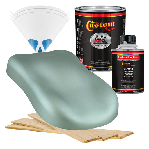 Silver Aqua Metallic - Hot Rod Flatz Flat Matte Satin Urethane Auto Paint - Complete Quart Paint Kit - Professional Low Sheen Automotive, Car Truck