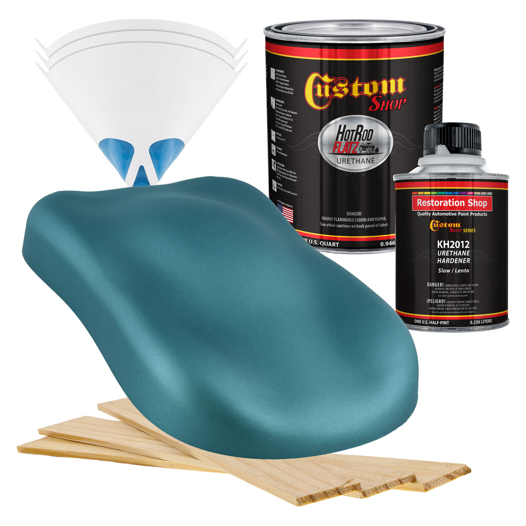 Gulfstream Aqua Metallic - Hot Rod Flatz Flat Matte Satin Urethane Auto Paint - Complete Quart Paint Kit