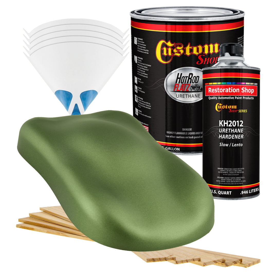 Medium Green Metallic - Hot Rod Flatz Flat Matte Satin Urethane Auto Paint - Complete Gallon Paint Kit