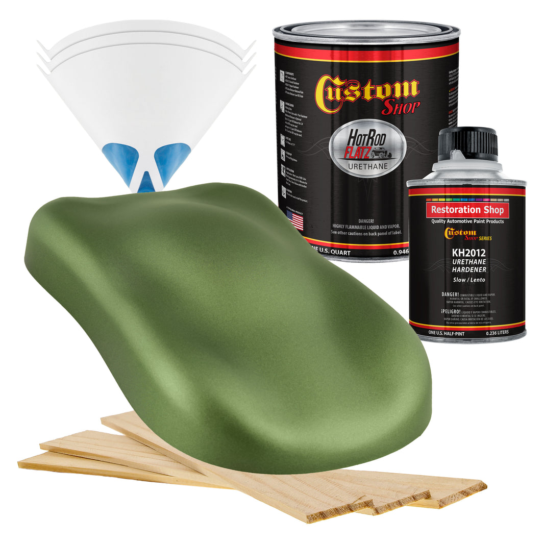 Medium Green Metallic - Hot Rod Flatz Flat Matte Satin Urethane Auto Paint - Complete Quart Paint Kit