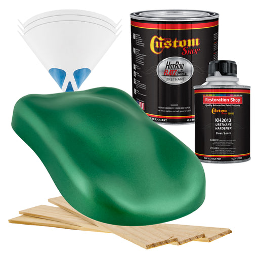 Emerald Green Metallic - Hot Rod Flatz Flat Matte Satin Urethane Auto Paint - Complete Quart Paint Kit - Professional Low Sheen Automotive, Car Truck