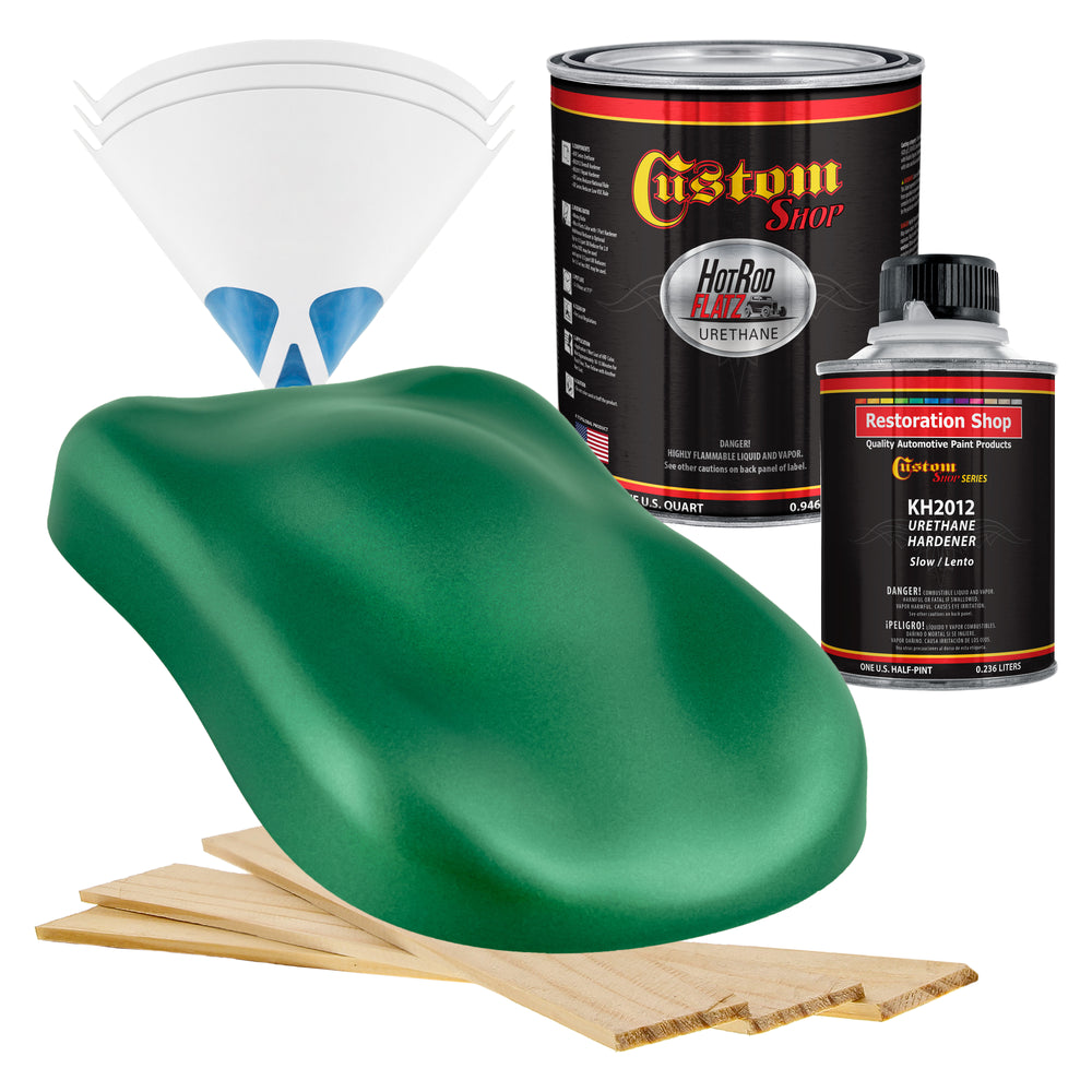 Emerald Green Metallic - Hot Rod Flatz Flat Matte Satin Urethane Auto Paint - Complete Quart Paint Kit - Professional Low Sheen Automotive, Car Truck