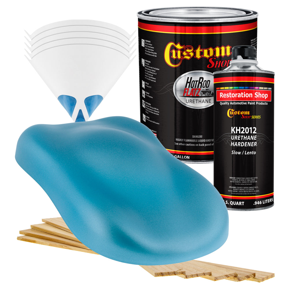 Azure Blue Metallic - Hot Rod Flatz Flat Matte Satin Urethane Auto Paint - Complete Gallon Paint Kit - Professional Low Sheen Automotive, Car Truck