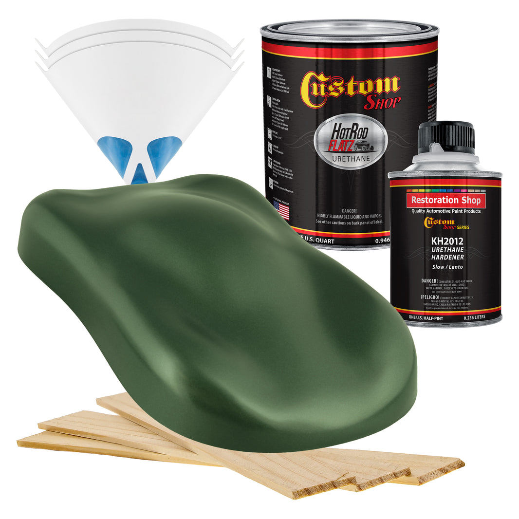 Rally Green Metallic - Hot Rod Flatz Flat Matte Satin Urethane Auto Paint - Complete Quart Paint Kit