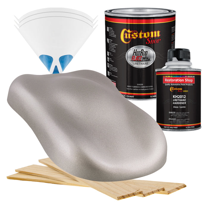 Silver Sled Metallic - Hot Rod Flatz Flat Matte Satin Urethane Auto Paint - Complete Quart Paint Kit - Professional Low Sheen Automotive, Car Truck