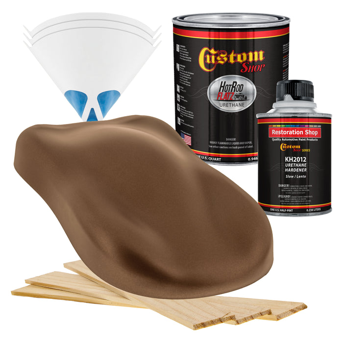 Saddle Brown Firemist - Hot Rod Flatz Flat Matte Satin Urethane Auto Paint - Complete Quart Paint Kit - Professional Low Sheen Automotive, Car Truck Coating, 4:1 Mix Ratio