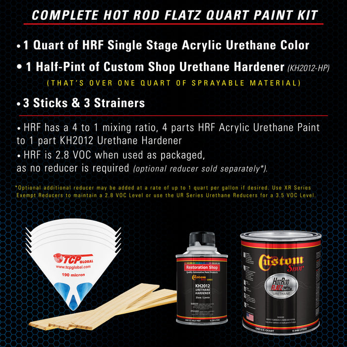 True Blue Firemist - Hot Rod Flatz Flat Matte Satin Urethane Auto Paint - Complete Quart Paint Kit - Professional Low Sheen Automotive, Car Truck