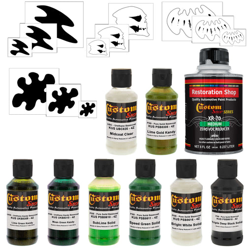 7 Color Green Fire Kit - 7 Colors, Midcoat Clear, Reducer, Stencils