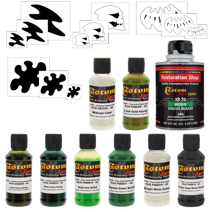 7 Color Green Fire Kit - 7 Colors, Midcoat Clear, Reducer, Stencils