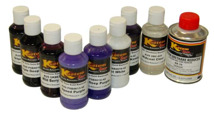 7 Color Purple Fire Kit - 7 Colors, Midcoat Clear, Hardener, Reducer, Mixing Cups, Sticks and Strainers