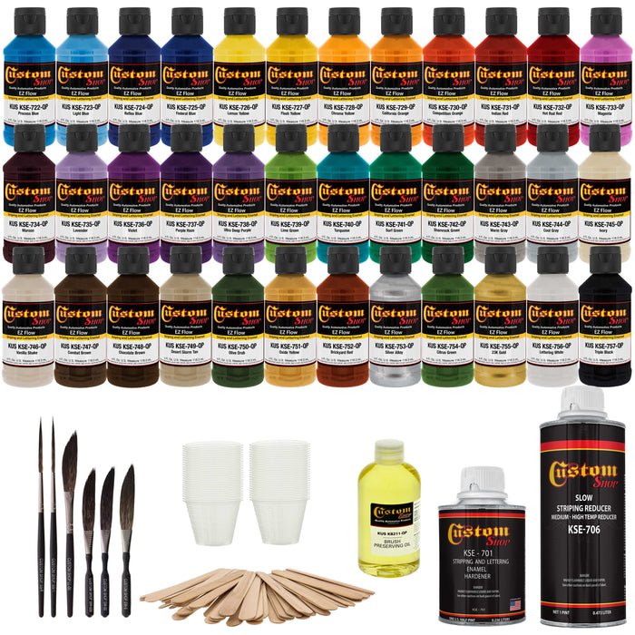 36 Master Pinstriping Color Kit - 36 Colors, Brush, Reducer, Hardener, Mixing Sticks, Cups, Strainers