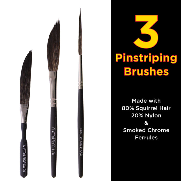 5 Color Pinstriping Lettering Enamel Paint Starter Kit with 3-Piece Pinstripe Brush Set