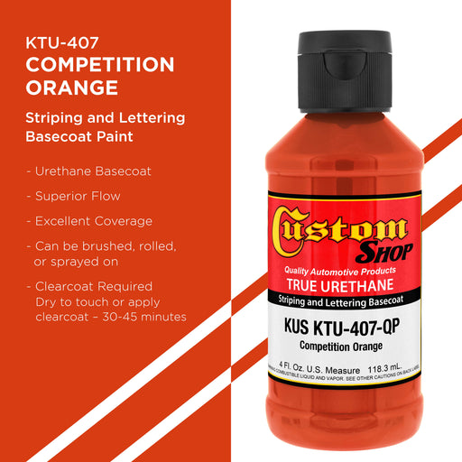 Competition Orange - True-U Pinstriping Urethane Basecoat Standard Colors, 1/4 Pint