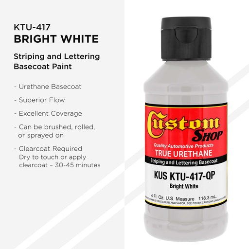 Bright White - True-U Pinstriping Urethane Basecoat Standard Colors, 1/4 Pint