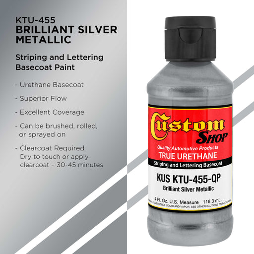 Brilliant Silver Metallic - True-U Pinstriping Urethane Basecoat Metallic Colors, 1/4 Pint