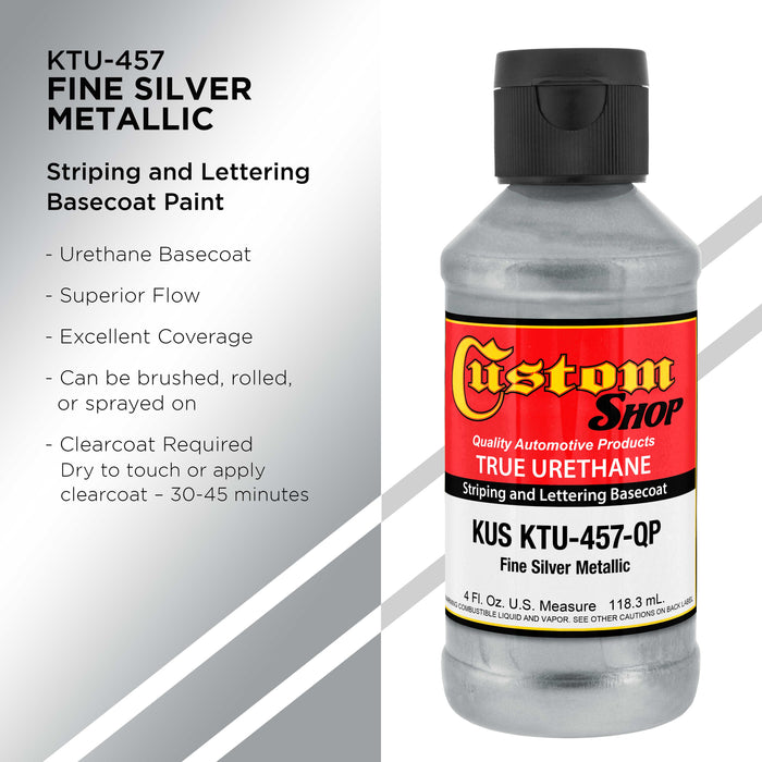 Fine Silver Metallic - True-U Pinstriping Urethane Basecoat Metallic Colors, 1/4 Pint