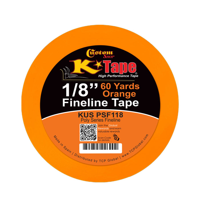 1/8 in. x 60 yd K-Tape Poly Series Fineline Tape, Orange (1 Roll)