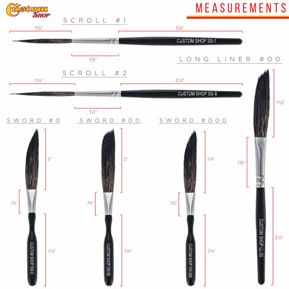 Pinstripe Brush Master Set (Sword #0, #00, #000, Scroll #1 & #2, Long Liner #00)