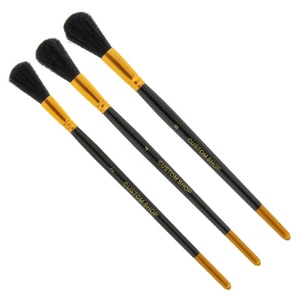 Guilders Mop Dusting Brush, Set of 3, Sizes 2, 4 & 6 - Professional Grade Black Goat Hair Oval Shaped Brushes with Wooden Handles - Dust Away Gold