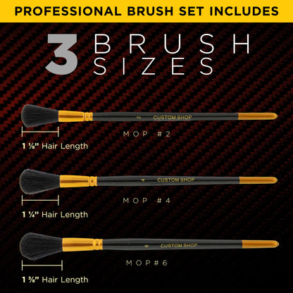 Guilders Mop Dusting Brush, Set of 3, Sizes 2, 4 & 6 - Professional Grade Black Goat Hair Oval Shaped Brushes with Wooden Handles - Dust Away Gold