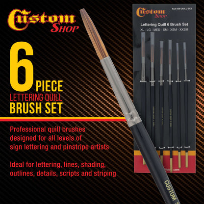 Set of 6 Lettering Quill Brushes for Sign Painting, Sizes XL, LG, MED, SM, XSM, XXSM, Brush Blend Squirrel Taklon Hair, Paint Pinstriping