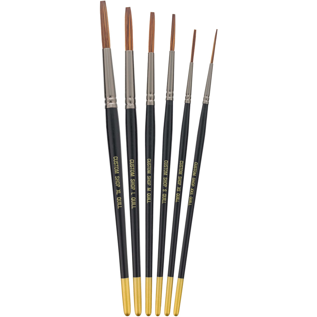 Set of 6 Lettering Quill Brushes for Sign Painting, Sizes XL, LG, MED, SM, XSM, XXSM, Brush Blend Squirrel Taklon Hair, Paint Pinstriping