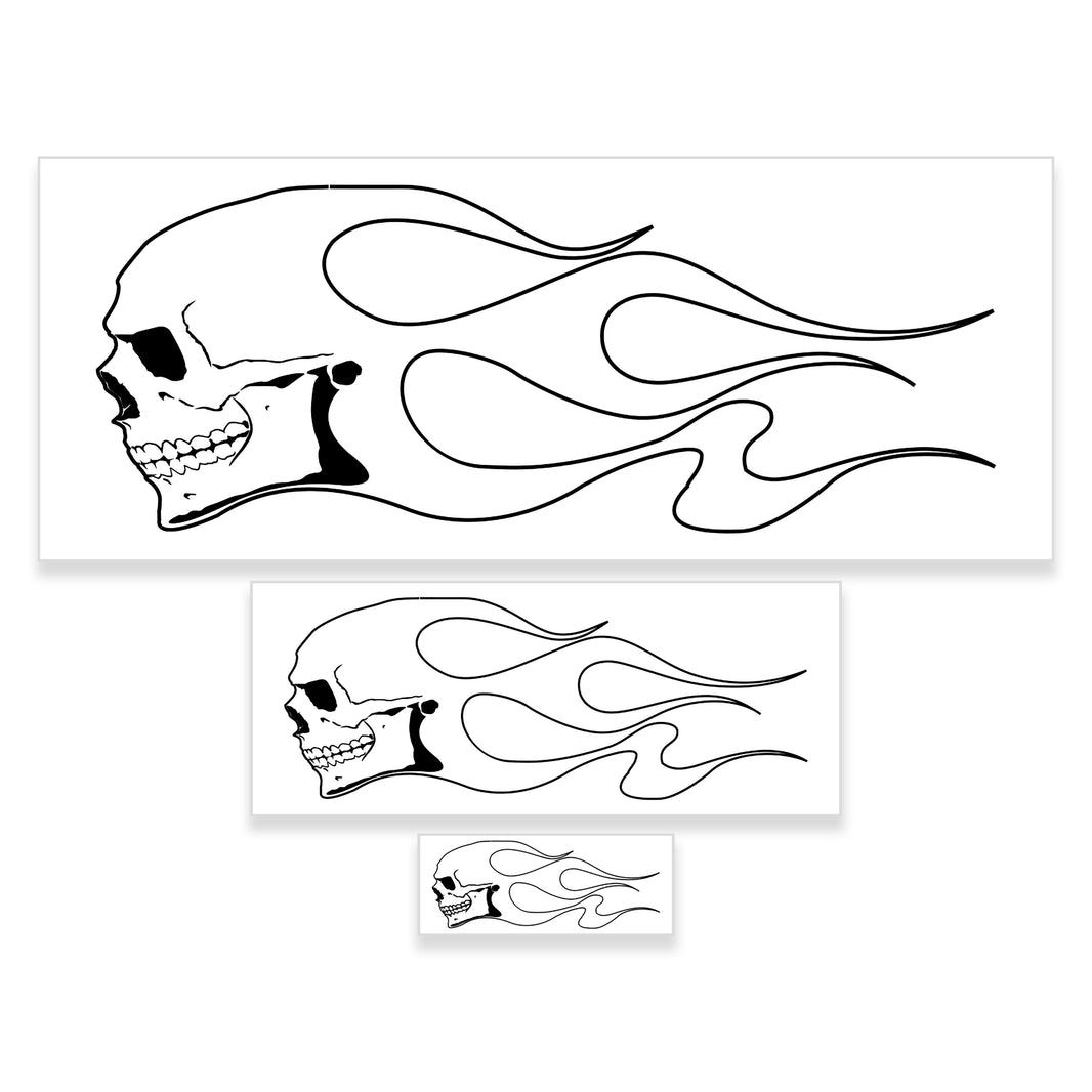 Airbrush Skull Fire Flame Stencil Set (Skull Design #1 in 3 Scale Sizes) - Laser Cut Reusable Templates