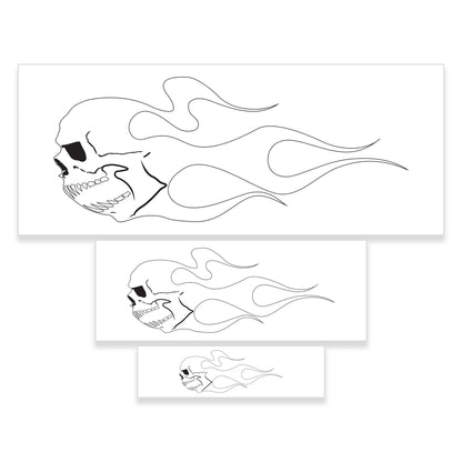Airbrush Skull Fire Flame Stencil Set (Skull Design #2 in 3 Scale Sizes) - Laser Cut Reusable Templates