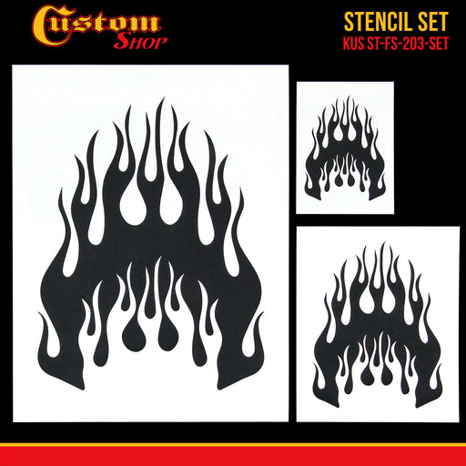 Custom Shop Airbrush Flame Licks Stencil Set (Flame Licks Design #1 in 3 Scale Sizes) - Laser Cut Reusable Templates