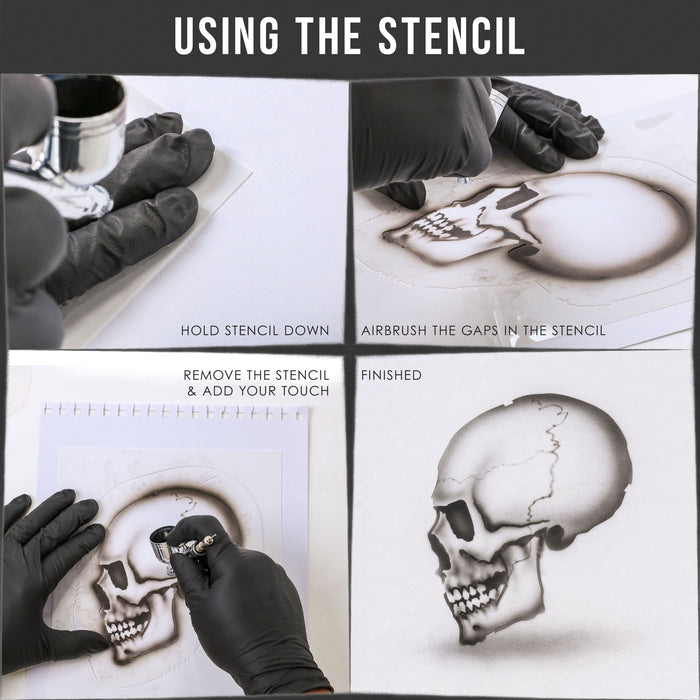 Custom Shop Airbrush Stencil Skull Design Set #2 (3 Different Scale Sizes) - 3 Laser Cut Reusable Templates