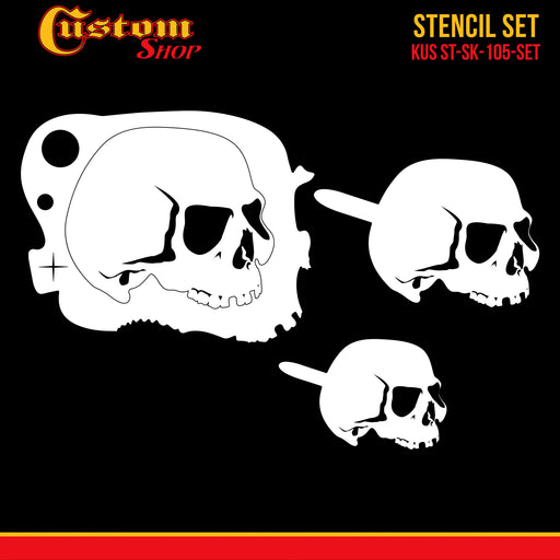 Custom Shop Airbrush Stencil Skull Design Set #5 - 3 Laser Cut Reusable Templates