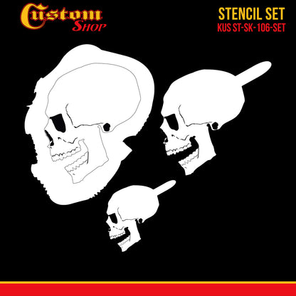 Airbrush Stencil Skull Design Set #6 (3 Different Scale Sizes) - 3 Laser Cut Reusable Templates