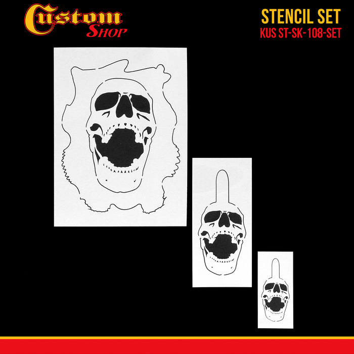 Custom Shop Airbrush Stencil Skull Design Set #8 (3 Different Scale Sizes) - 3 Laser Cut Reusable Templates