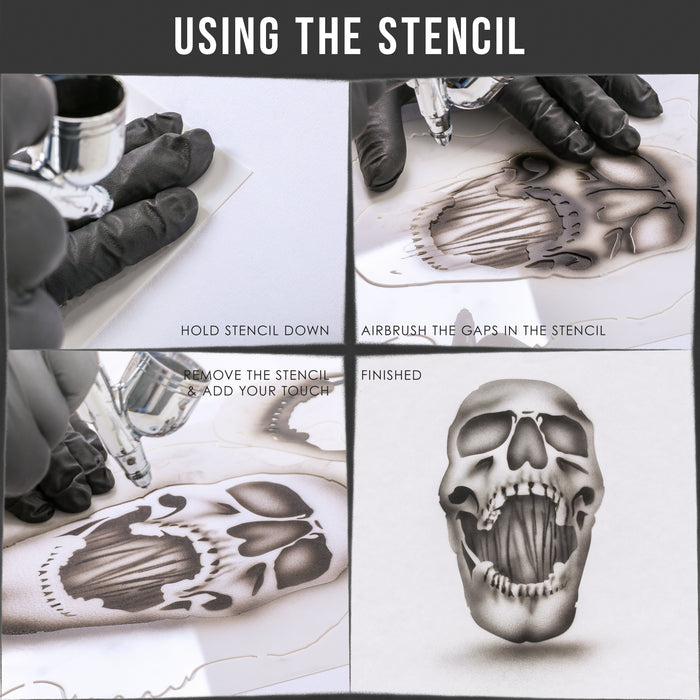 Custom Shop Airbrush Stencil Skull Design Set #8 (3 Different Scale Sizes) - 3 Laser Cut Reusable Templates