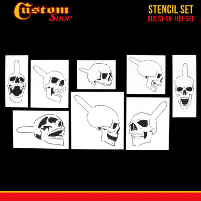 Airbrush Stencil Skull Design Set #9 (8 Different Mini Skull Designs) - 8 Laser Cut Reusable Templates