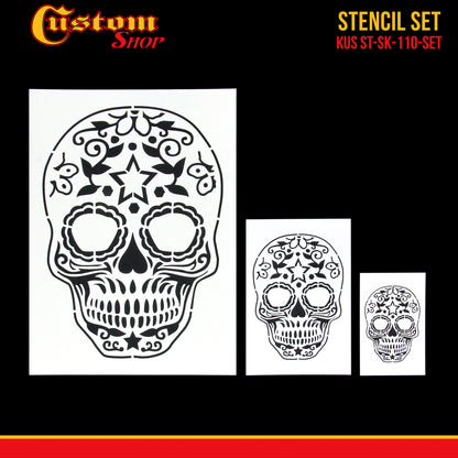 Airbrush Sugar Skull Day Of The Dead Stencil Set (Skull Design #10 in 3 Scale Sizes) - Laser Cut Reusable Templates