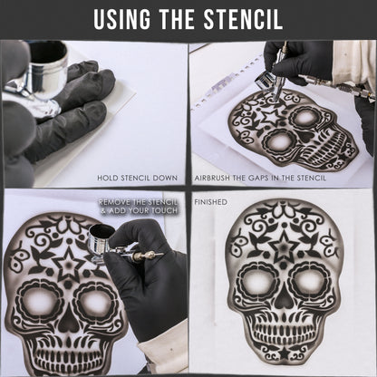 Airbrush Sugar Skull Day Of The Dead Stencil Set (Skull Design #10 in 3 Scale Sizes) - Laser Cut Reusable Templates