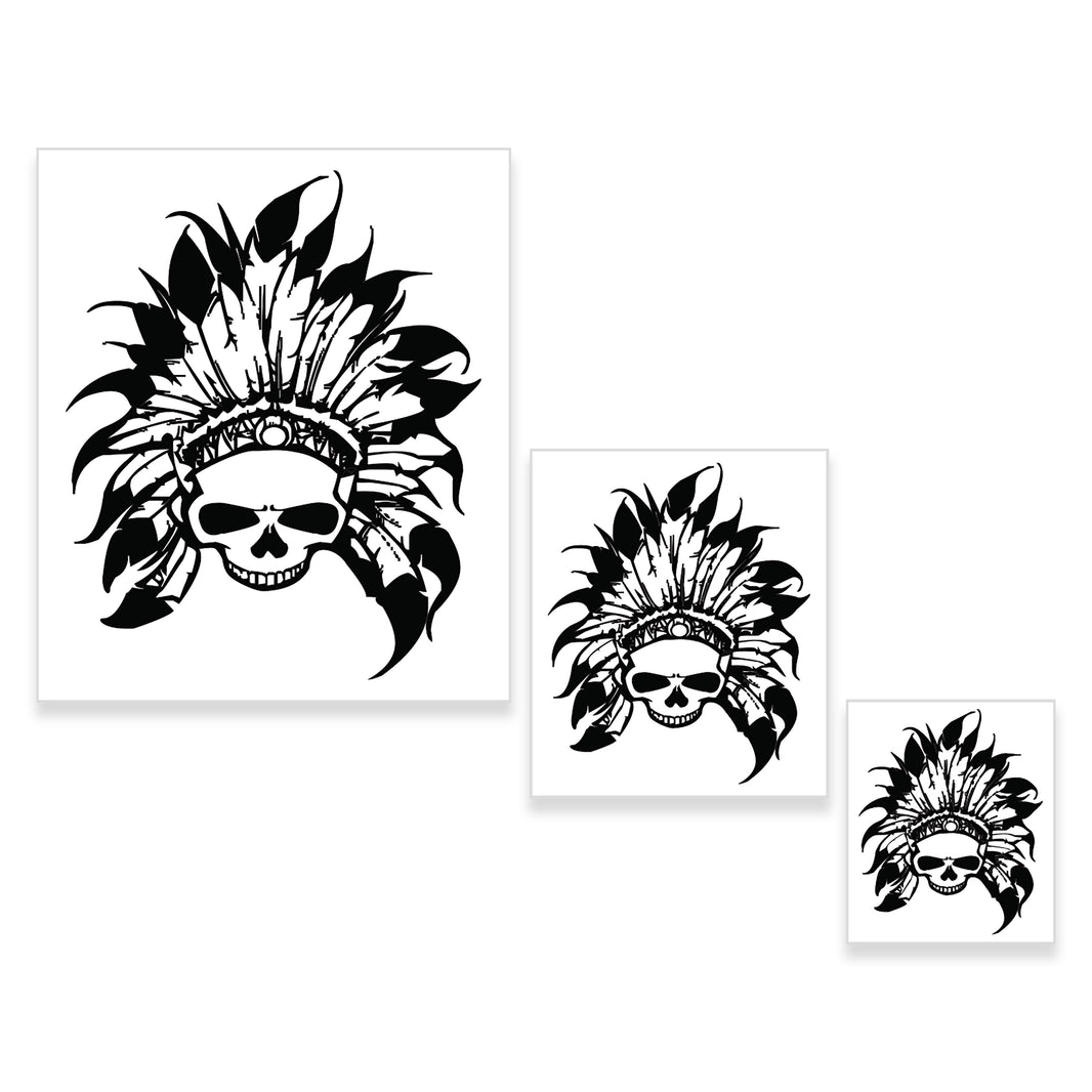 Airbrush Skeleton Skull Indian Chief Stencil Set (Skull Design #11 in 3 Scale Sizes) - Laser Cut Reusable Templates