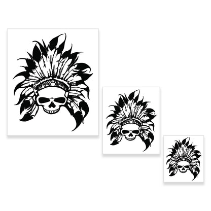 Airbrush Skeleton Skull Indian Chief Stencil Set (Skull Design #11 in 3 Scale Sizes) - Laser Cut Reusable Templates