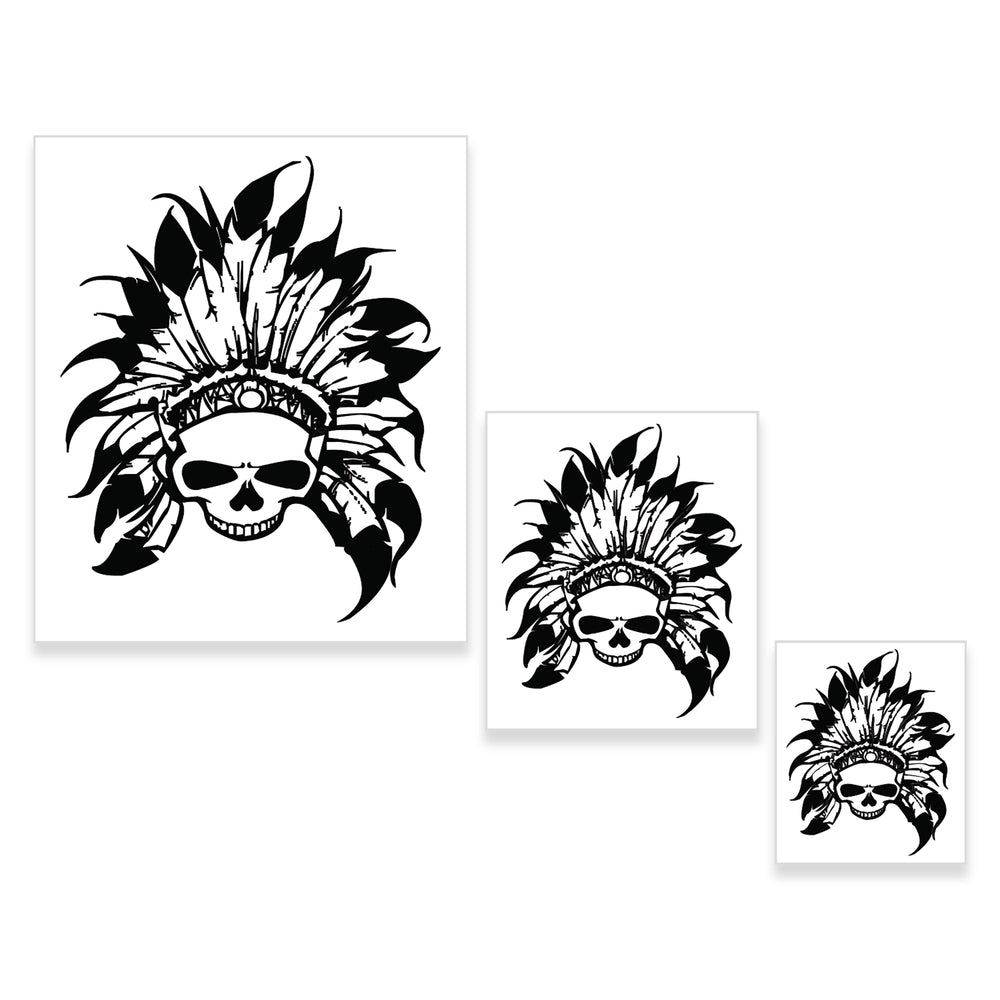 Custom Shop Airbrush Skeleton Skull Indian Chief Stencil Set (Skull Design #11 in 3 Scale Sizes) - Laser Cut Reusable Templates