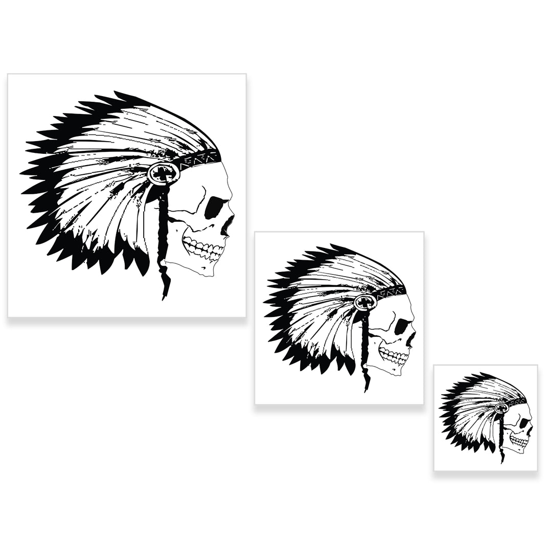 Airbrush Skeleton Skull Indian Chief Stencil Set (Skull Design #12 in 3 Scale Sizes) - Laser Cut Reusable Templates