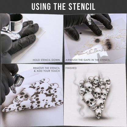 Airbrush Pile of Skulls Stencil Set (3 Pack of Same Skull Design) - Laser Cut Reusable Templates