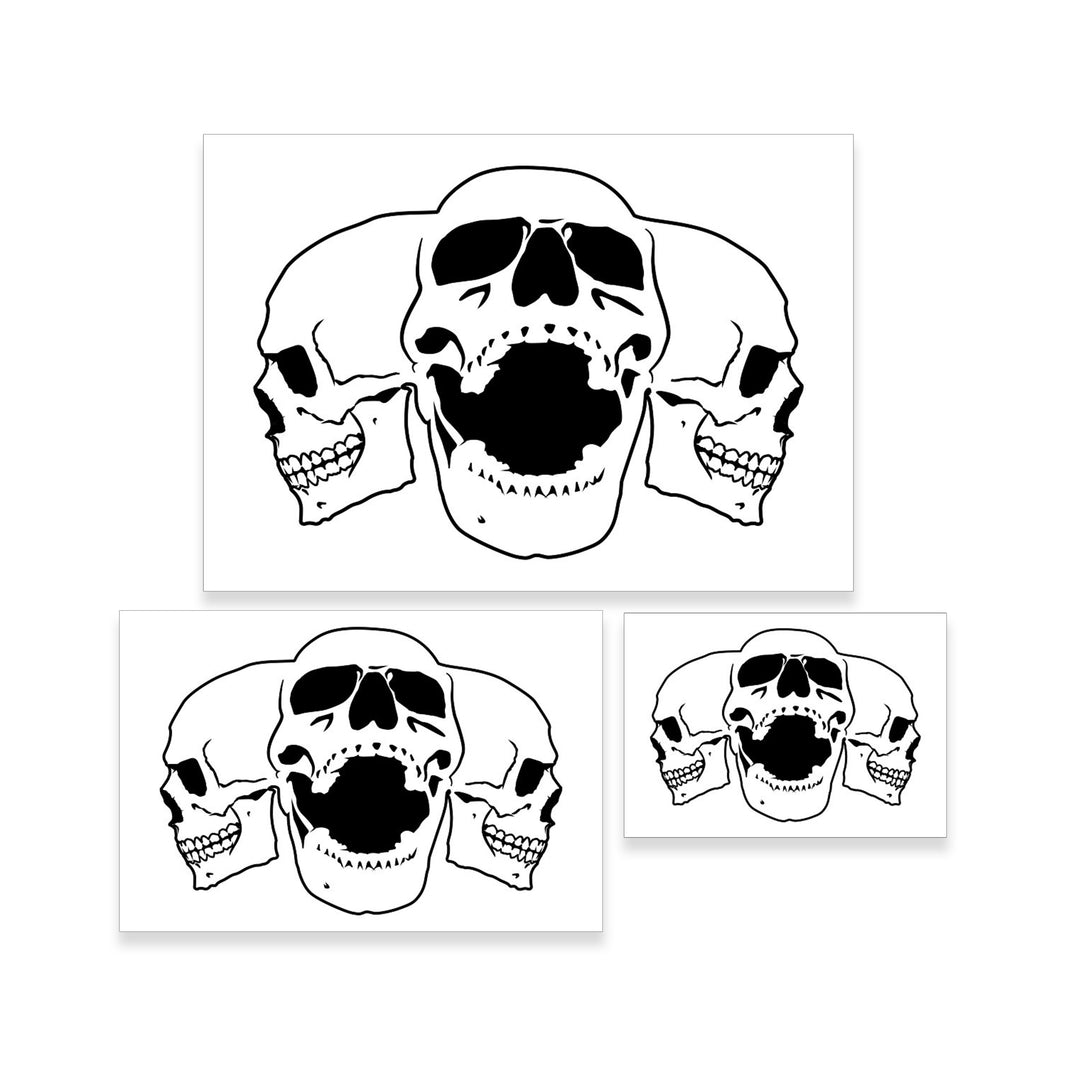 Airbrush Triple Skull Pile Stencil Set (Skull Design in 3 Scale Sizes) - Laser Cut Reusable Templates