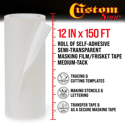 12" x 150' Roll of Semi-Transparent Masking Film/Frisket for Artists, Airbrush Graphics, Auto, Tracing, Cutting Templates, Stencil Making