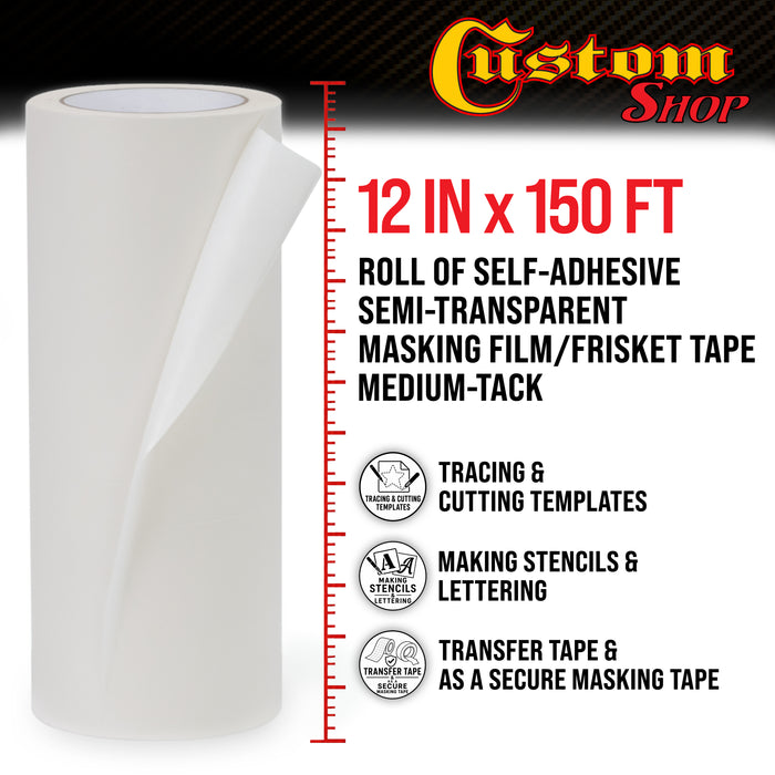 Custom Shop 12" x 150' Roll of Semi-Transparent Masking Film/Frisket for Artists, Airbrush Graphics, Auto, Tracing, Cutting Templates, Stencil Making