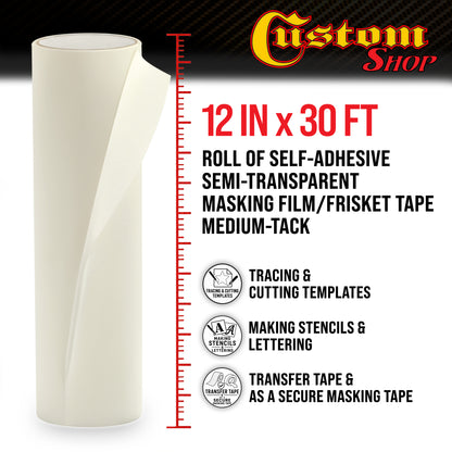 12" x 30' Roll of Semi-Transparent Masking Film/Frisket for Artists, Airbrush Graphics, Auto, Tracing, Cutting Templates, Stencil Making