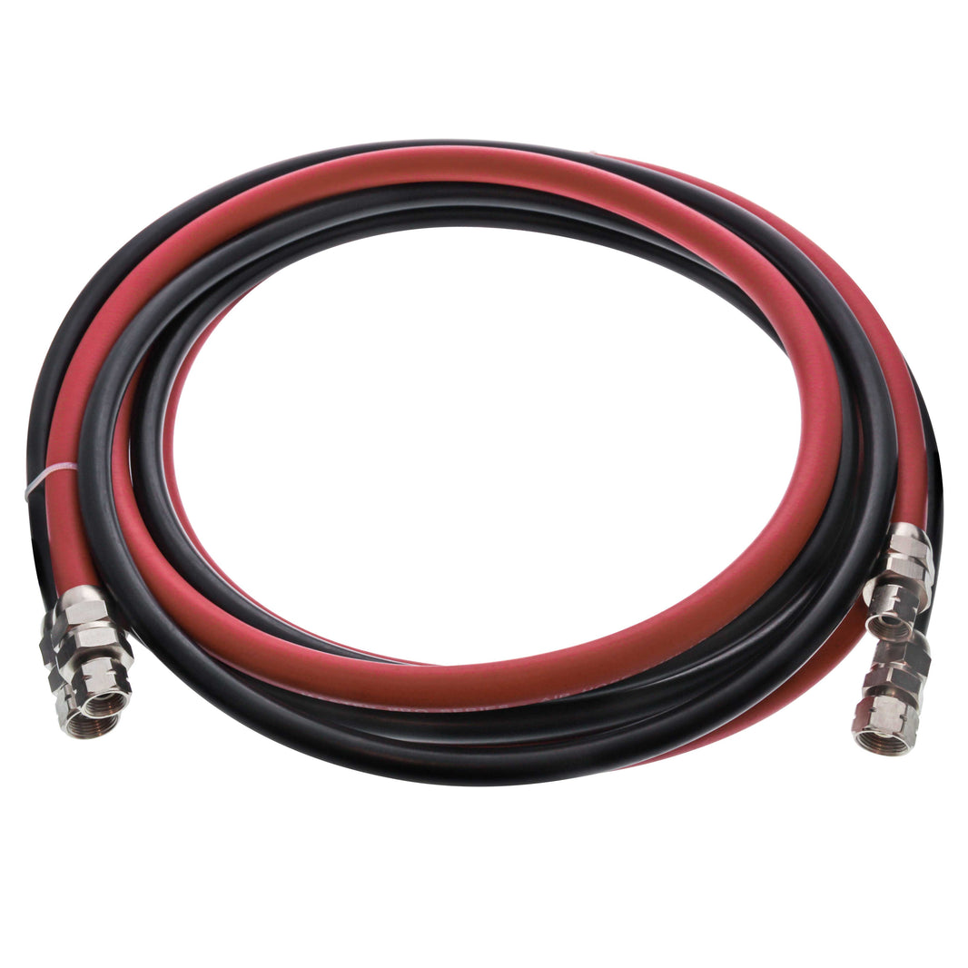 12 Foot Air and Fluid Hose Assembly Set with Fittings for Spray Guns, Paint Pressure Pot Tanks, Professional Heavy Duty - Air 3/8" NPS, 5/16" ID &